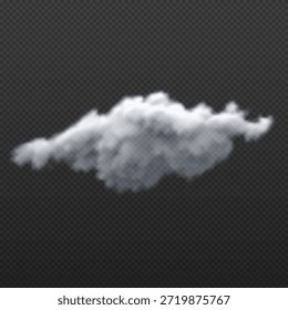 Nuvem fofa, cumulus, branca em um fundo preto, isolado transparente. Atmosfera, tempo, chuva, trovoada, fumaça, vapor. Ecologia, tema da natureza. Sonho, liberdade. Ilustração vetorial.