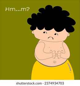 A fluffy curly-haired boy is looking up something.