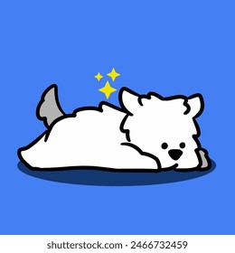 fluffy cute dog relaxing in home doodle illustration vector asset