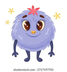 monstro fofo bonito, pele macia, sorriso. Ilustração vetorial