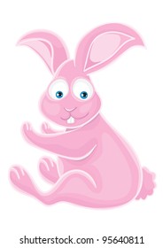 Fluffy cute pink rabbit on a white background.