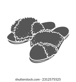 Fluffy cute slippers glyph icon vector illustration. Stamp of female home shoes, pair of cozy footwear for comfort and relax of feet in bedroom and bathroom, slippers comfortable fashion accessory