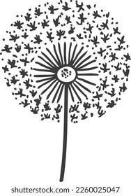 Fluffy dandelion icon. Black hand drawn flower