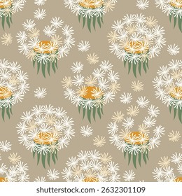 Fluffy dandelions vector illustration. Spring floral seamless pattern.