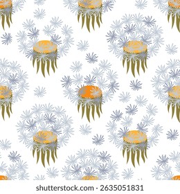 Fluffy dandelions vector illustration. Spring floral seamless pattern.