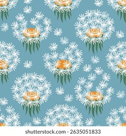 Fluffy dandelions vector illustration. Spring floral seamless pattern.