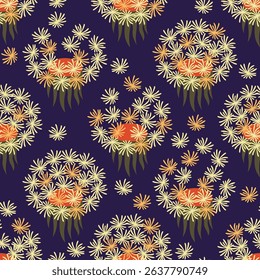 Fluffy dandelions vector illustration. Spring floral seamless pattern.