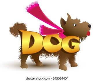 A fluffy dog dressed with a scarf