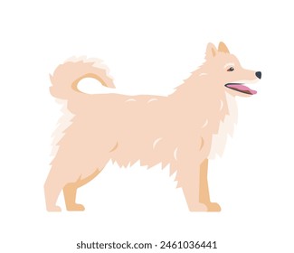 Fluffy Dog icon. White cute happy pet dog. Domestic animal husky or terrier dog. Vector illustration isolated on white background.