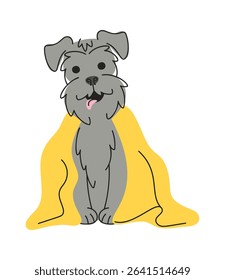 Fluffy dog wrapped towel cartoon