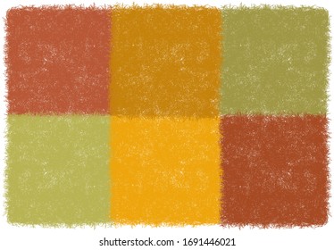 Fluffy door mat with geometrical pattern with weave square elements in brown, orange, green colors isolated on white