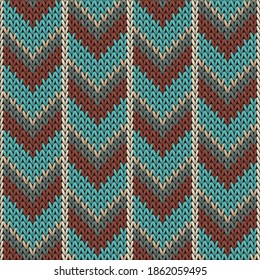 Fluffy downward arrow lines knit texture geometric vector seamless. Blanket knitting pattern imitation. Classic warm seamless knitted pattern. Handicraft backdrop.