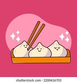 fluffy dumpling yummy snack collection doodle vector illustration