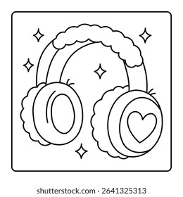 Fluffy Earmuffs with Heart – Cozy Winter Coloring Page