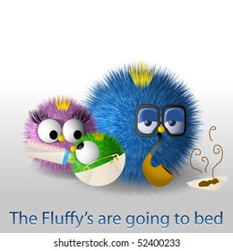 Fluffy family goes to bed