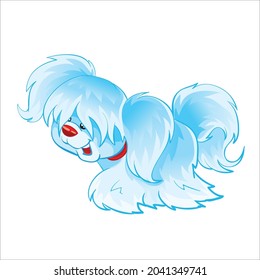 fluffy funny blue color dog, isolated object on white background, cartoon illustration, vector, eps