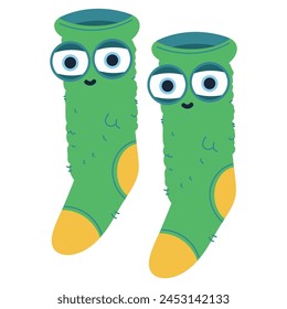 Fluffy funny socks vector cartoon illustration isolated on a white background.