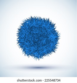 Fluffy fur blue circle isolated on gradient abstract background .