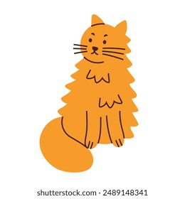 Ilustración vectorial esponjosa de gatito de jengibre. Adorable mascota de dibujos animados con piel de naranja, para los amantes de los animales, tiendas de mascotas y veterinarios. Lindo y juguetón gatito plano, adorable doméstico Maine Coon