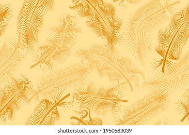 Fluffy golden feathers - seamless pattern