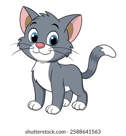 Fluffy Gray Kitten Full of Joy tom vector art