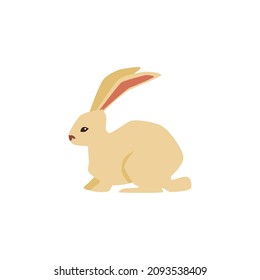 Conejo gris esponjoso, con orejas largas, liebre silvestre en ilustración vectorial plana aislada en fondo blanco. Conejo de pascua de caricatura, linda mascota de granja sentada en perfil.