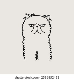 Fluffy Grumpy Cat Close-up, funny minimalistic illustration