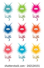 Fluffy, hairy, furry, fuzzy vector logotype. Pets and animals, colored set