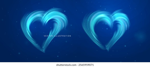 fluffy heart set element, magic shaggy symbol love, effect icy air silhouette heart, beautiful abstract vector illustration