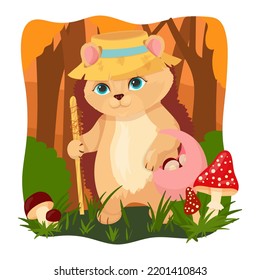 Fluffy Hedgehog con un disfraz fantasma. Espectáculo de Halloween de otoño. Feliz Porcupine. Ilustración vectorial en un fondo blanco.