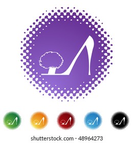 Fluffy Heel Shoe web button isolated on a background.
