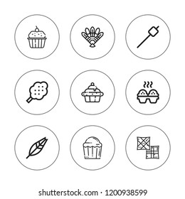 Fluffy icon set. collection of 9 outline fluffy icons with cotton candy, cupcake, feather, feathers, marshmallow icons. editable icons.