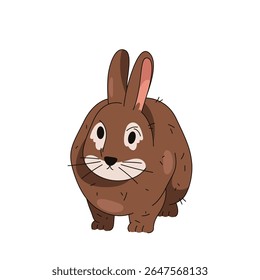Fluffy isolated rabbit or domestic bunny. Vector wood or forest hare clipart. Fluffy mammal or brown pet with fur. Easter holiday symbol. Countryside wildlife and farm animal. Biology and zoology.
