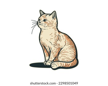 Gatito fluffy, lindo gatito línea dibujado a mano ilustración vectorial aislado en fondo blanco