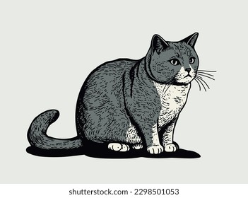 Fluffy kitten, cute cat hand drawn line style vector illustration isolated on white background