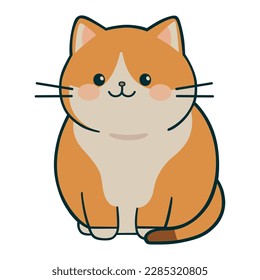 Fluffy kitten sitting, looking cheerful isolated