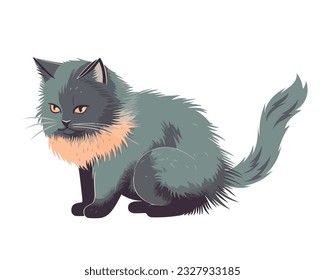 Fluffy kitten sitting, whiskers and fur icon isolated