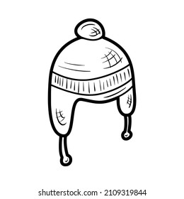 fluffy knit toque cap hand drawn outline vector icon