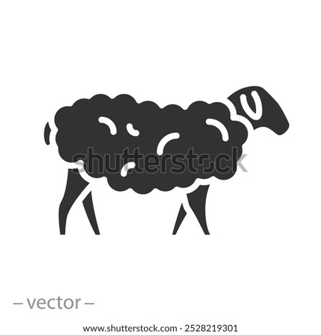 fluffy lamb, sheep or goat icon, woolly livestock, ewe pasture, flat vector illustranion