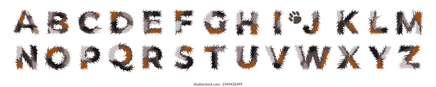 Fluffy latin alphabet. Vector letters isolated on white background. ABC. 