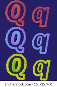 Fluffy letters Q in vector and different sizes on a blue background