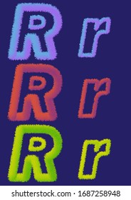 Fluffy letters R in vector and different sizes on a blue background