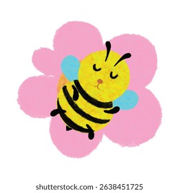A fluffy little bee, hand-drawn with wobbly lines and full of charm.