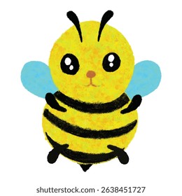 A fluffy little bee, hand-drawn with wobbly lines and full of charm.