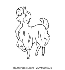 Fluffy llama. Alpaca. Livestock, animal, Farming. Farm. Vector illustration isolated on white background. Coloring book