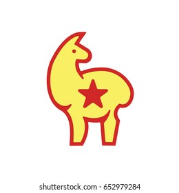 Fluffy llama - color stylized drawing of standing golden llama