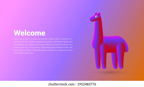 Fluffy llama landing page vector illustration. Realistic llama fur. Modern vector template. Perfect for website, landing pages, presentation, UI,UX, greeting cards, banner, backgrounds, flyer, poster.