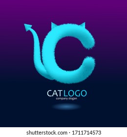 Fluffy logo. Blue. In the form of a cat.