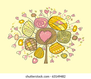 Fluffy love tree with hearts