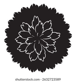 A fluffy marigold flower silhouette vector icon with multiple ruffled petals